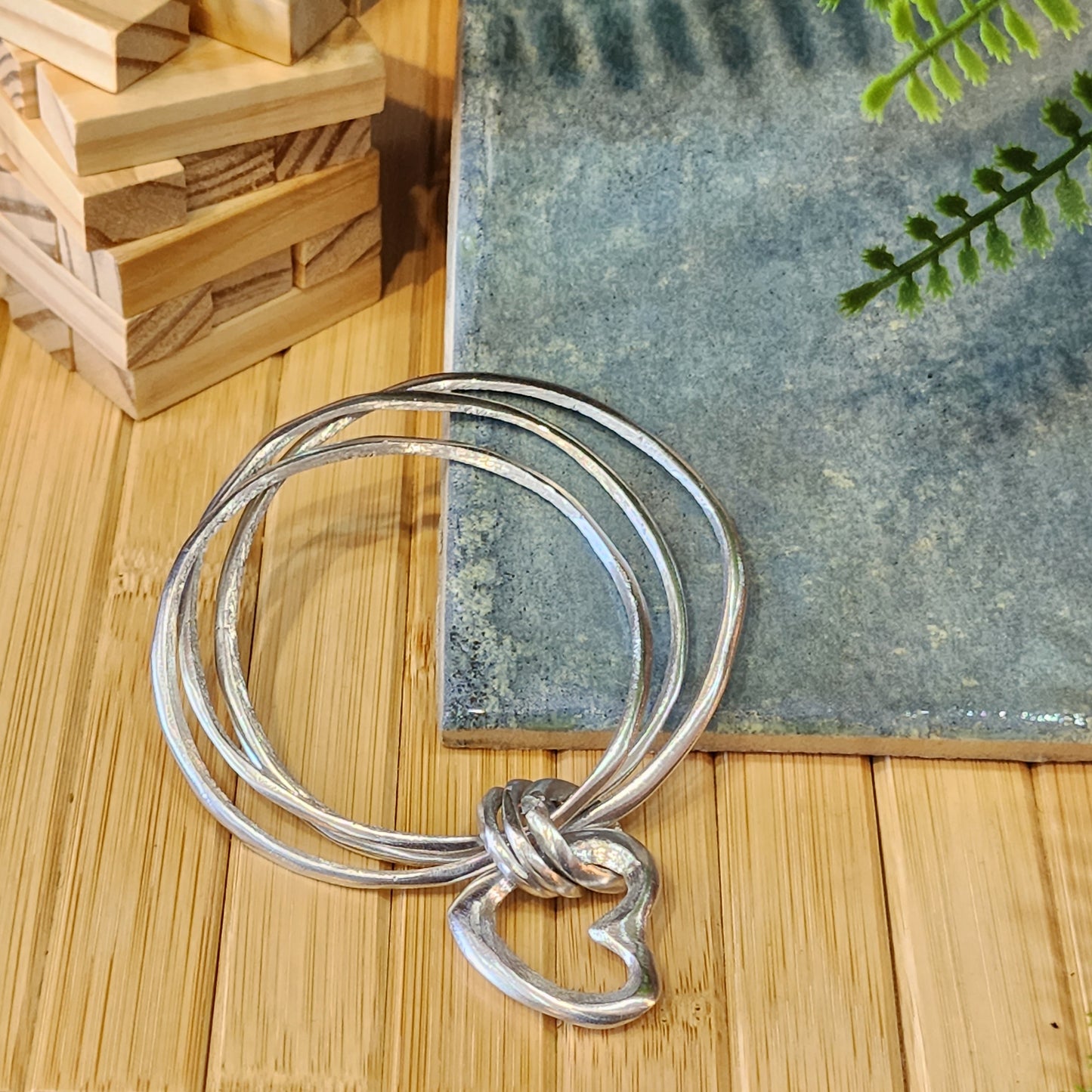 Silhouette Heart Triple Bangle Bracelet