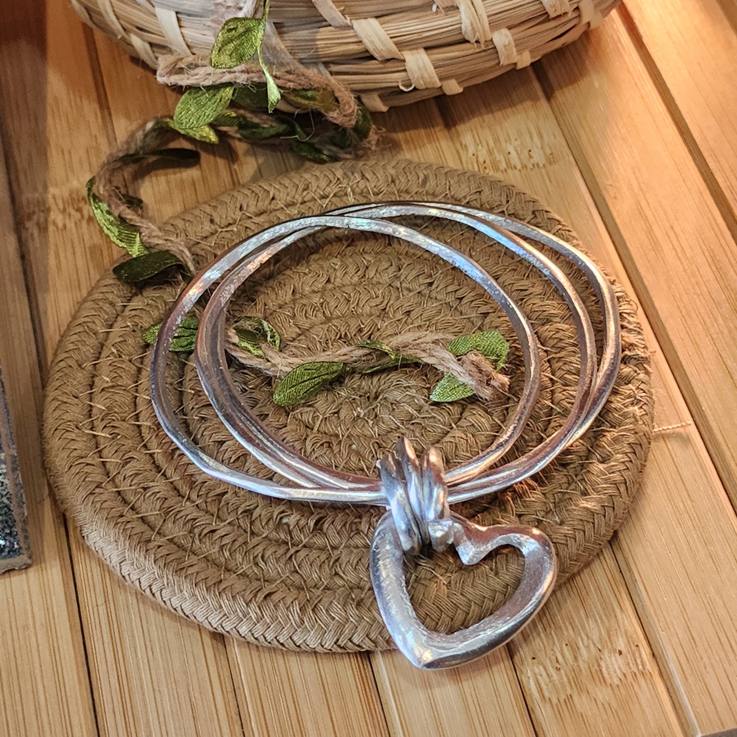 Silhouette Heart Triple Bangle Bracelet
