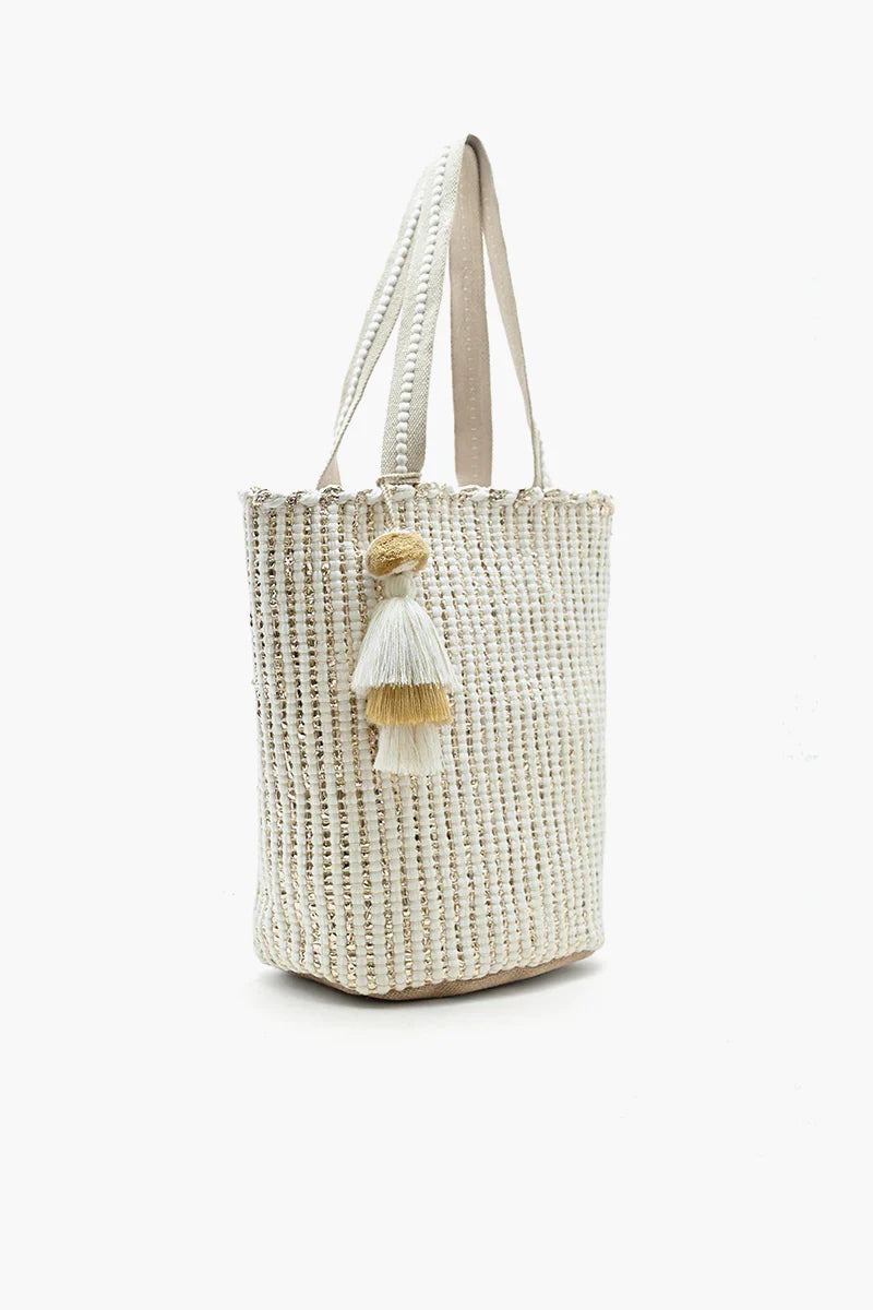 NATURAL BEAUTY UPCYCLED HAND WOVEN WHITE TOTE