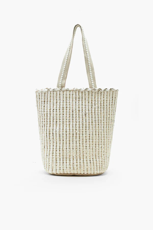 NATURAL BEAUTY UPCYCLED HAND WOVEN WHITE TOTE