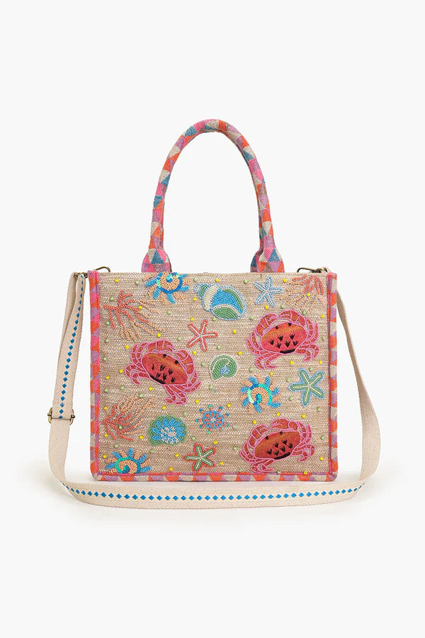 CRAB SHELL EMBELLISHED TOTE
