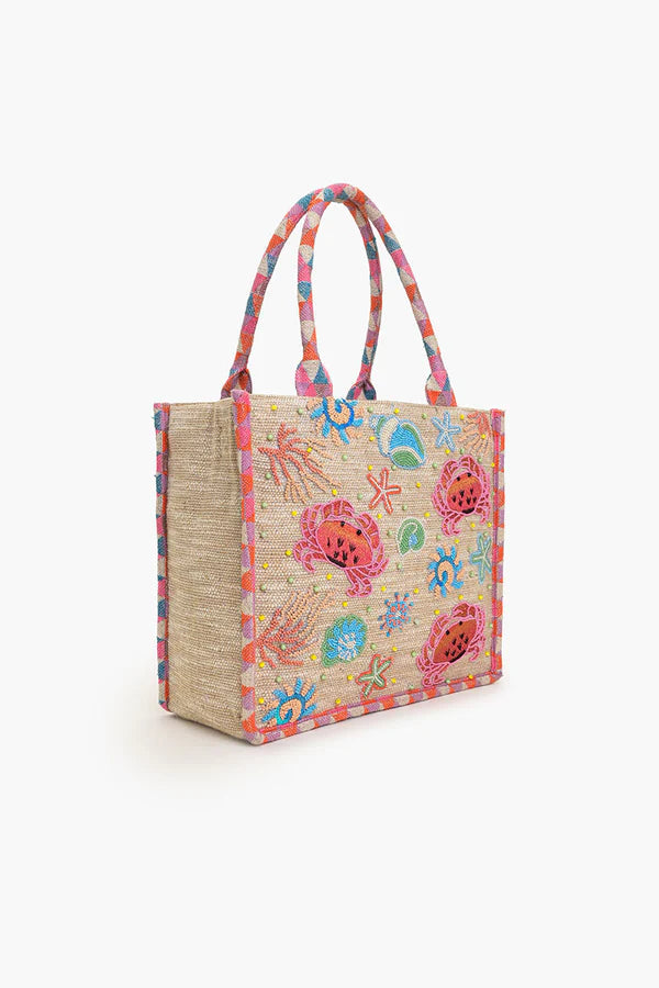 CRAB SHELL EMBELLISHED TOTE