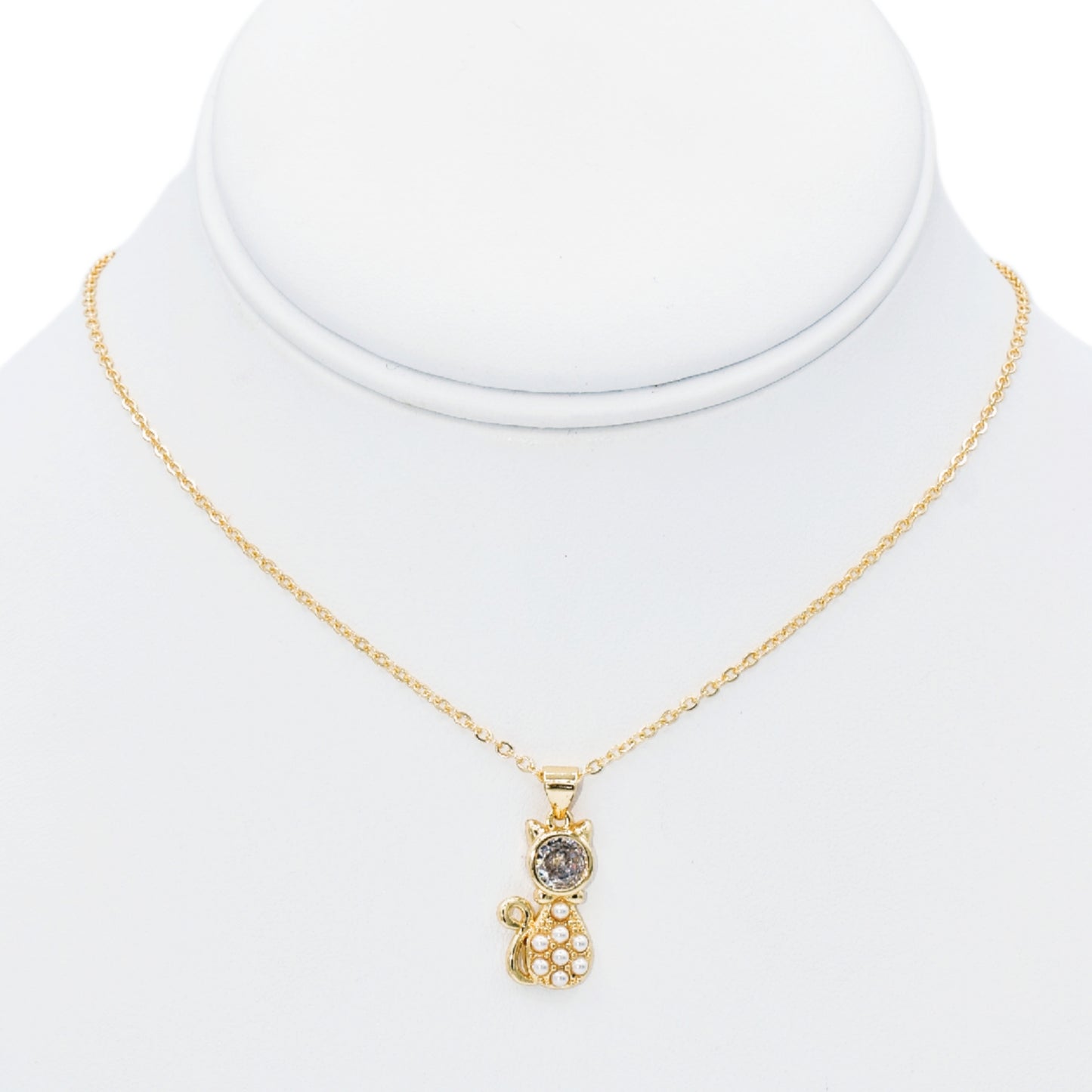 Pearls and Crystal Cat Necklace