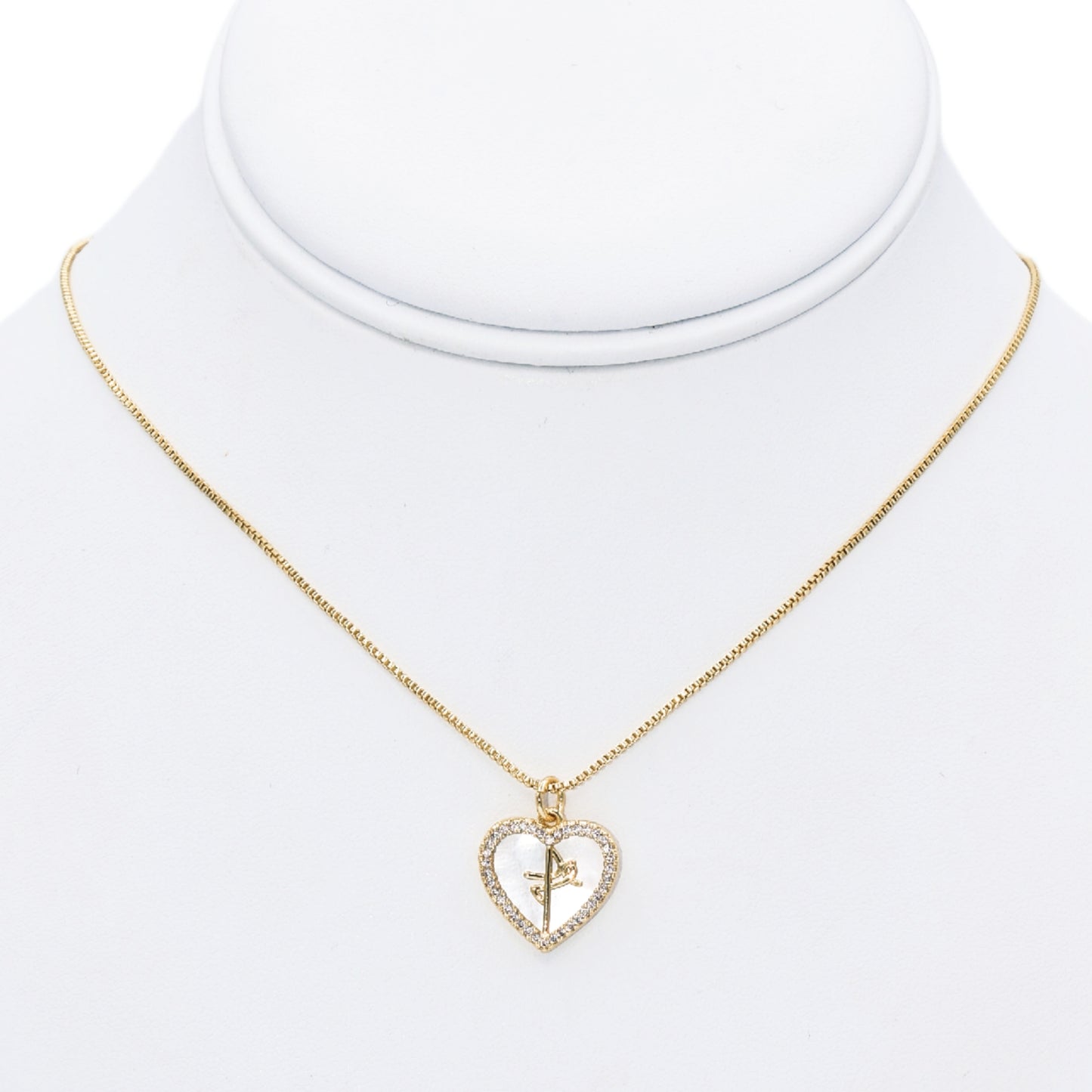 Pearly Heart with Rhinestones Necklace