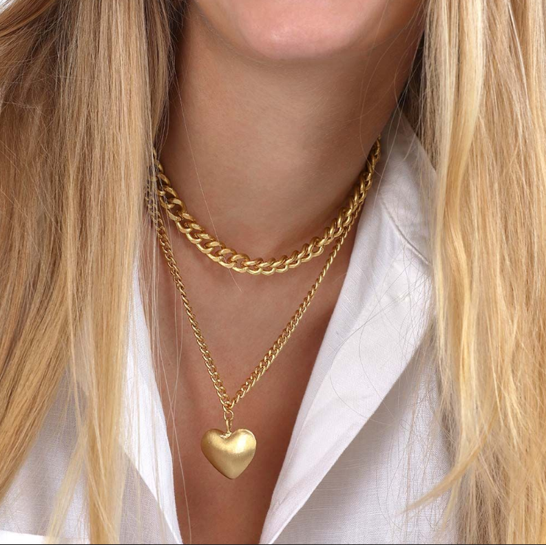 2 Layers Chain Heart Pendant Necklace