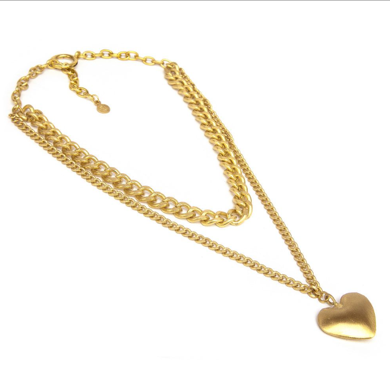 2 Layers Chain Heart Pendant Necklace