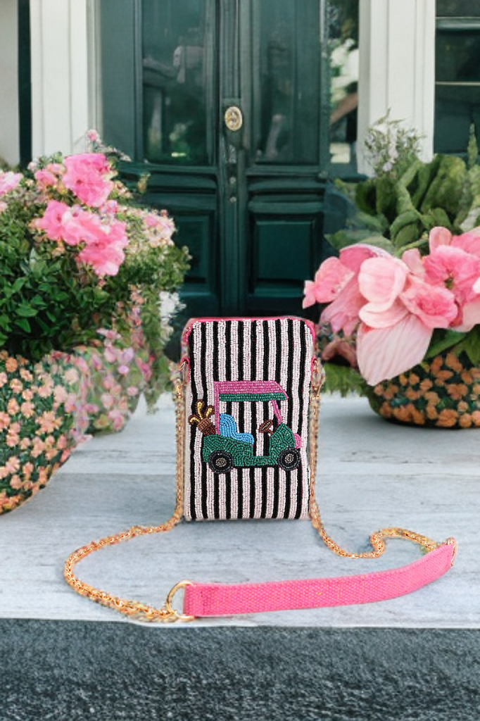 TEE IN STRIPES BEADED MOBILE CROSSBODY