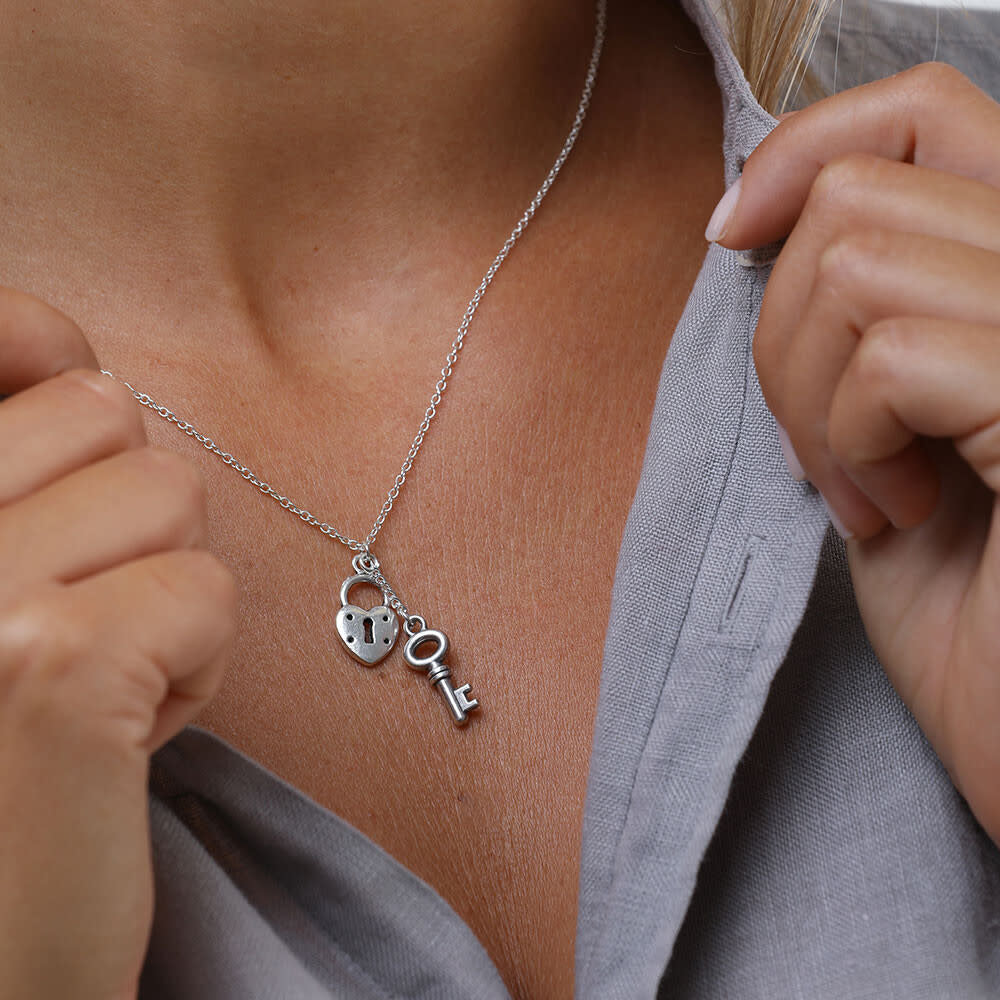 Key & Padlock Heart Long Necklace