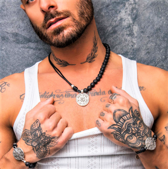 "Brújula" Leather and Lava Rocks Bracelet