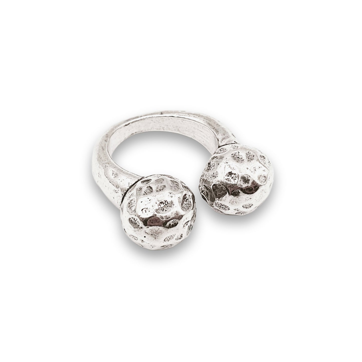 "Two Spheres Hammered" Ring