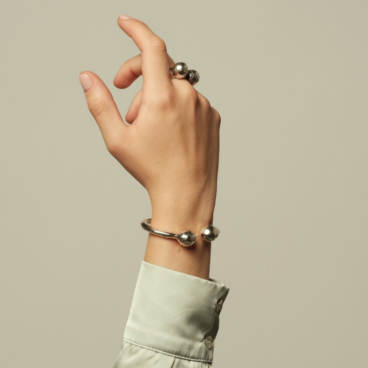 "Two Spheres Hammered" Ring