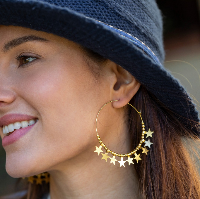 Thin Hoop Stars Earrings