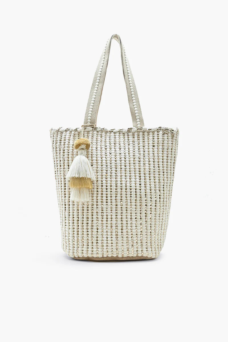 NATURAL BEAUTY UPCYCLED HAND WOVEN WHITE TOTE