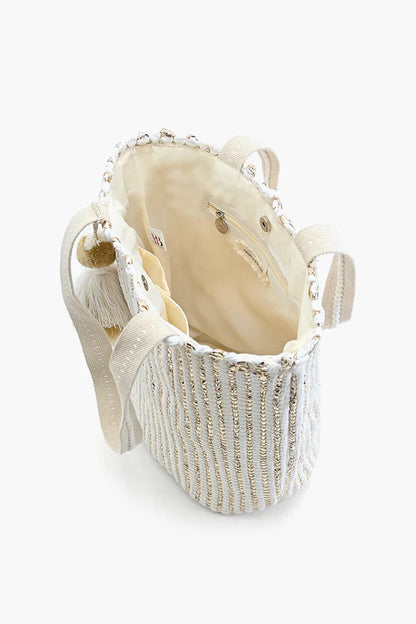 NATURAL BEAUTY UPCYCLED HAND WOVEN WHITE TOTE