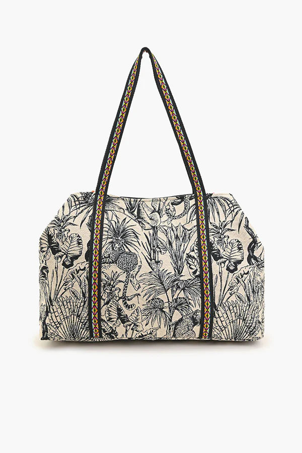 TROPICAL LEOPARD EMBELLISHED TOTE BAG