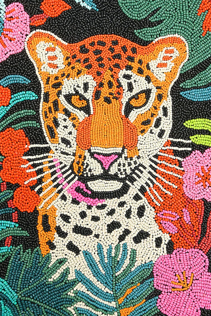 TROPICAL LEOPARD EMBELLISHED TOTE BAG