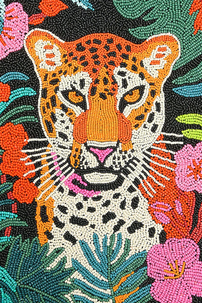 TROPICAL LEOPARD EMBELLISHED TOTE BAG