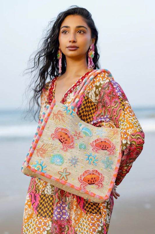CRAB SHELL EMBELLISHED TOTE