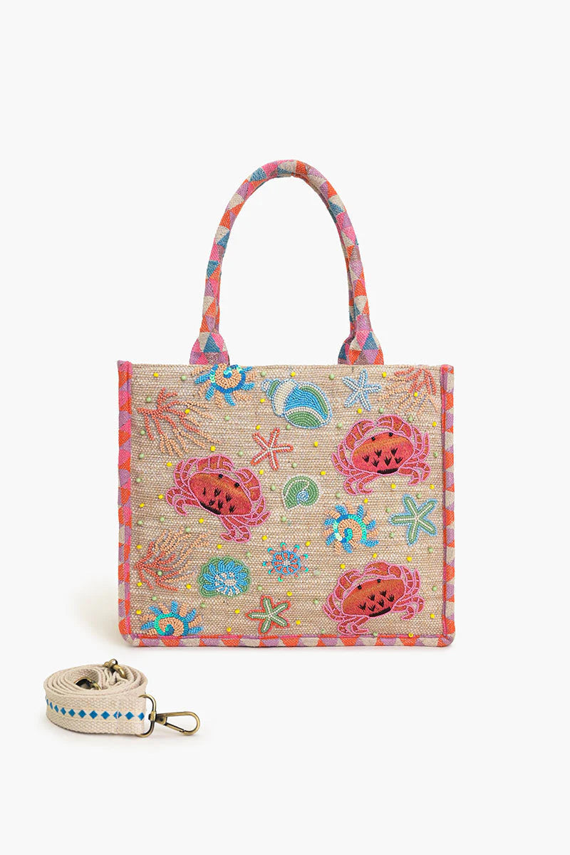 CRAB SHELL EMBELLISHED TOTE