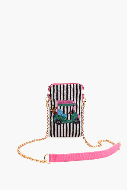 TEE IN STRIPES BEADED MOBILE CROSSBODY