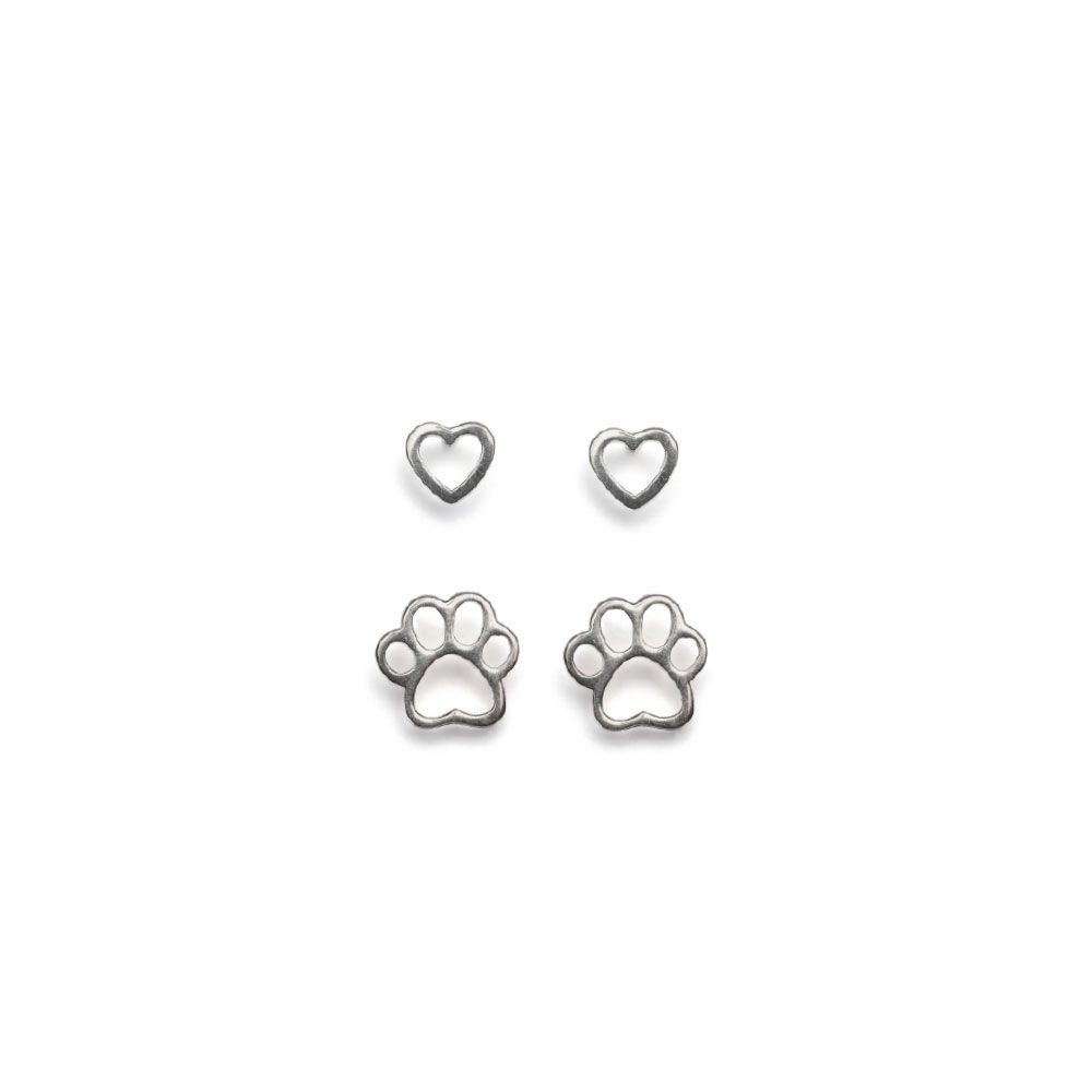 Heart and Paw Earrings Set