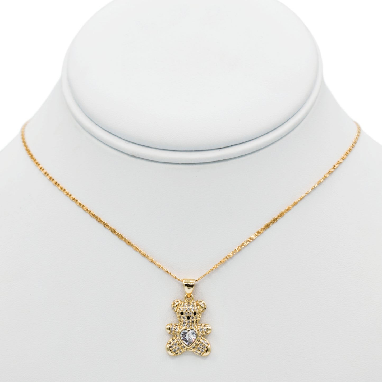 Teddy Bear with Crystal Heart Necklace