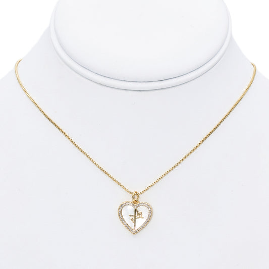 Pearly Heart with Rhinestones Necklace