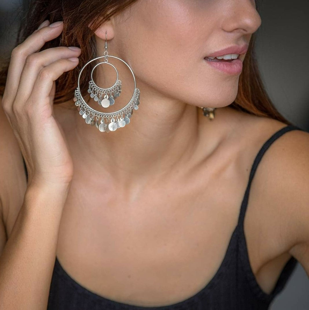 2 Hoops Round Plates Earrings